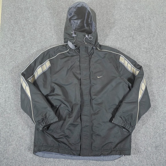 Y2K Nike Silver Tag Cyber Punk Full Zip Fleece Lined Jacket Black Men's L Flawed - Picture 1 of 8